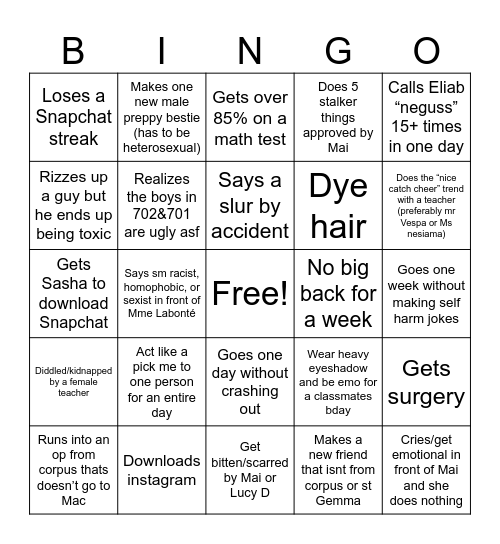 Ella’s preppy bingo card Bingo Card