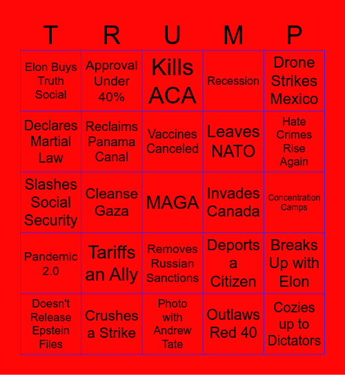 Trump 2nd Term Bingo Card
