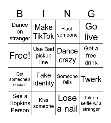 LAST NIGHT OUT Bingo Card