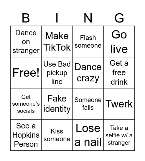 LAST NIGHT OUT Bingo Card