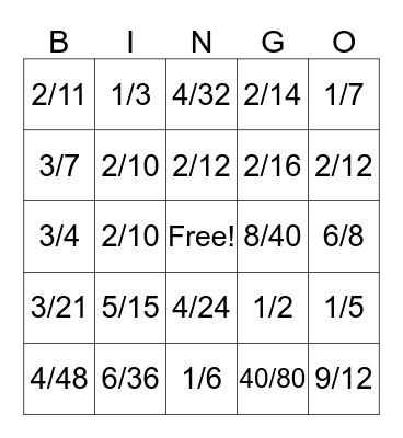 Equivalent Fraction BINGO Card