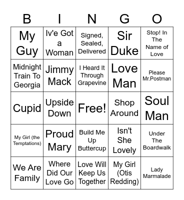 xxxxx  Motown  xxxxx Bingo Card