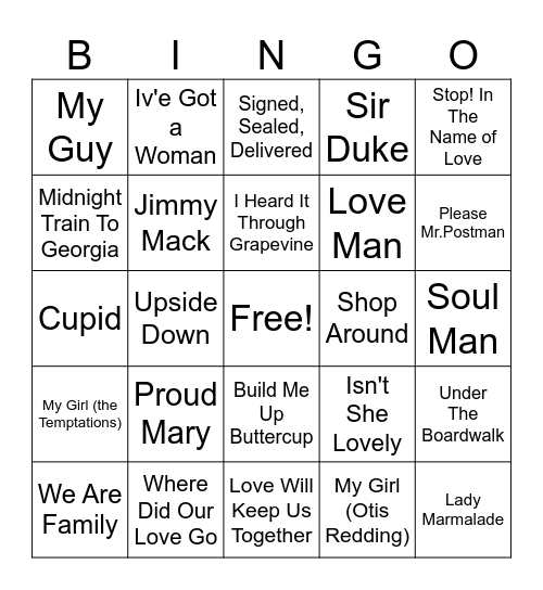 xxxxx  Motown  xxxxx Bingo Card