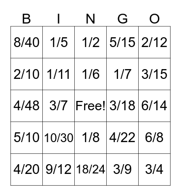 Equivalent Fraction BINGO Card