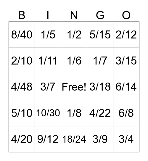 Equivalent Fraction BINGO Card