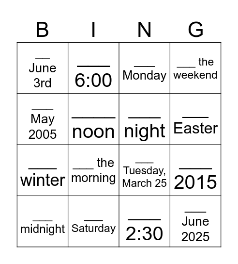 Untitled Bingo Card