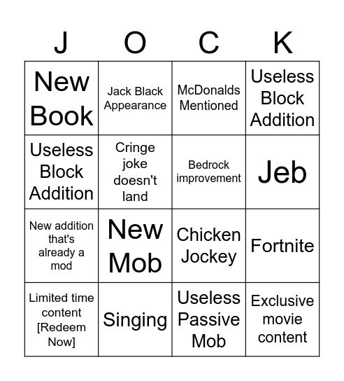 Minecraft Live Bingo Card