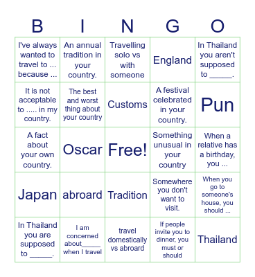 Going abroard Bingo Card