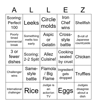 Iron Chef (Original v2) Bingo Card