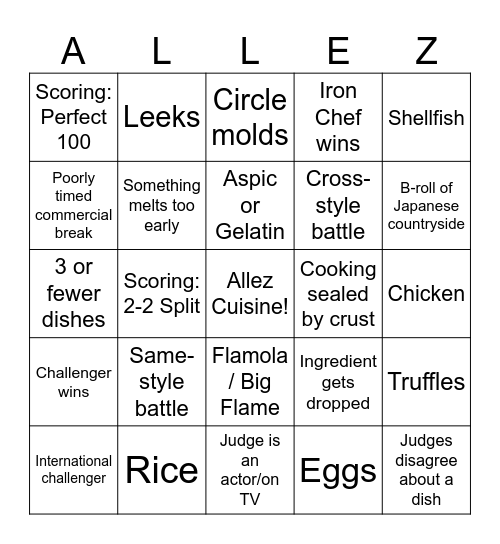 Iron Chef (Original v2) Bingo Card