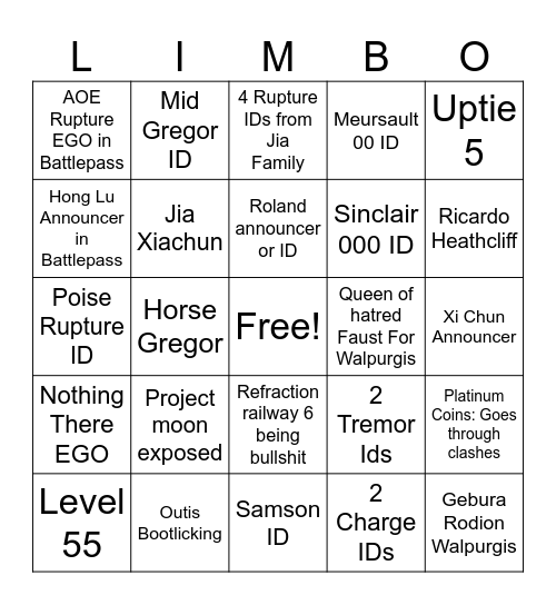 Season 6 Canto 8 bingo board Bingo Card