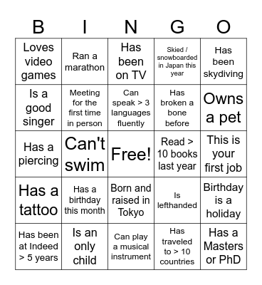 Icebreaker Bingo Card