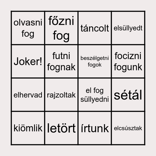 Cselekvés, történés ideje Bingo Card