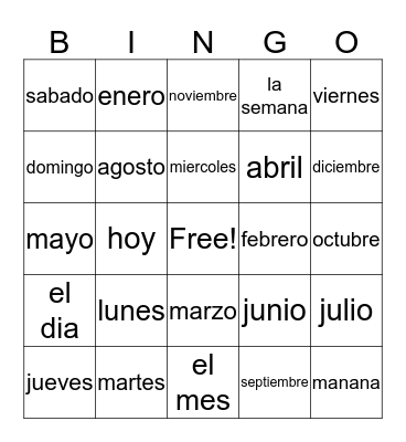 El calendario Bingo Card