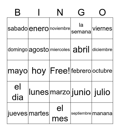 El calendario Bingo Card