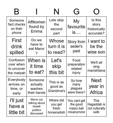 Passover Bingo Card