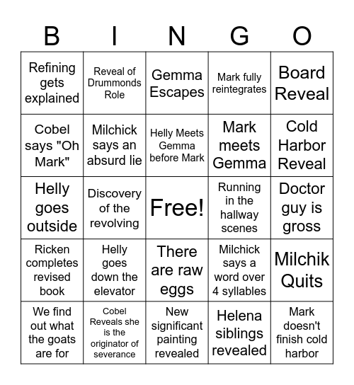 Severance Bingo Card