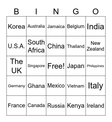 Where Are You From Bingo Card