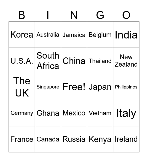 Where Are You From Bingo Card