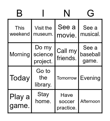 I am going to... Bingo Card