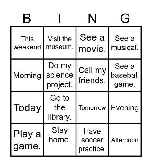 I am going to... Bingo Card