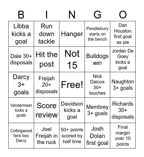 WB vs Coll Bingo Card