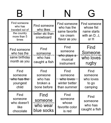 Get to Know Each Other Bingo Card