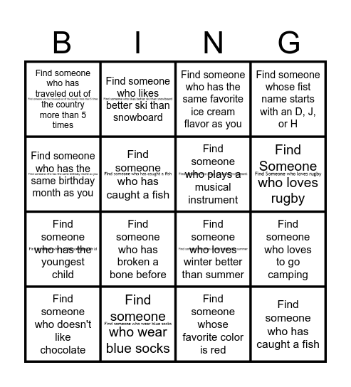 Get to Know Each Other Bingo Card