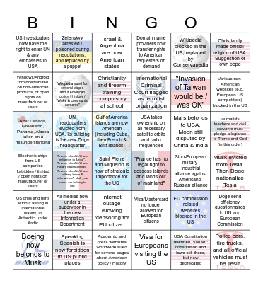 Trump-o-Musk Brave New World Bingo Card