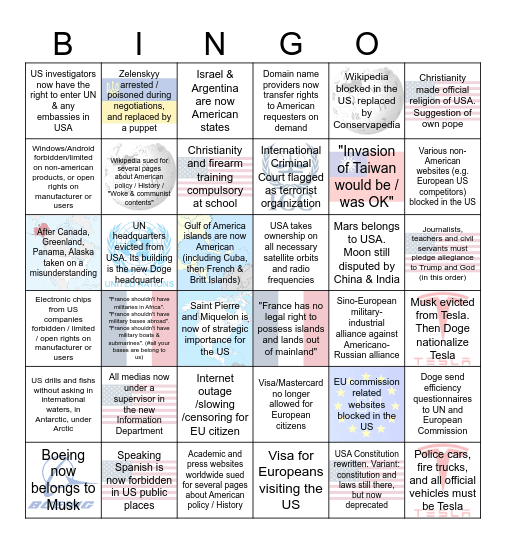Trump-o-Musk Brave New World Bingo Card