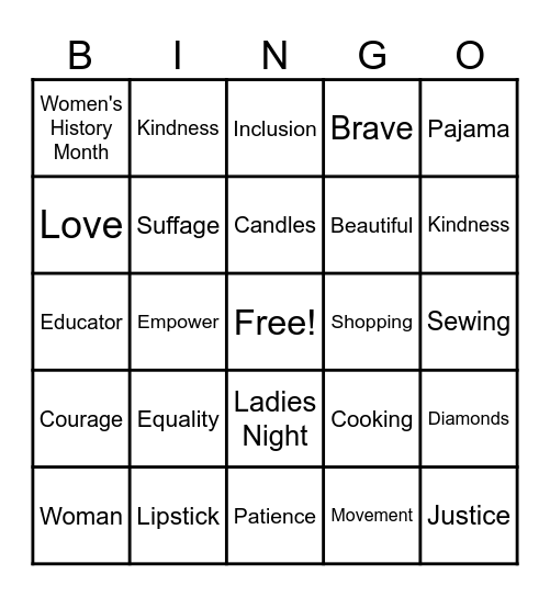 Bingo Ladies Night Bingo Card