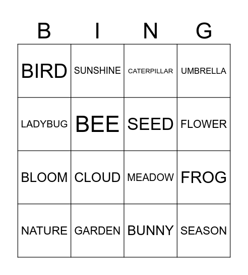 SPRING! Bingo Card