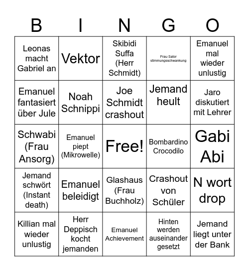 8c Klassenbingo Card