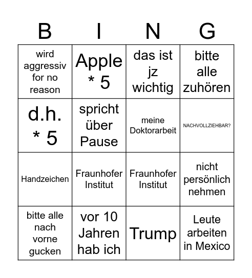 Nusser Phrasen Bingo Card