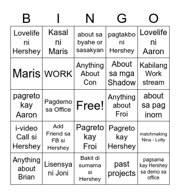 Zambales Bingooooo Bingo Card