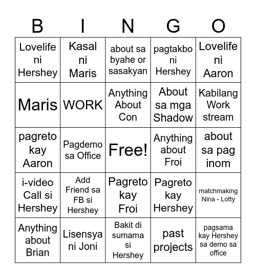 Zambales Bingooooo Bingo Card