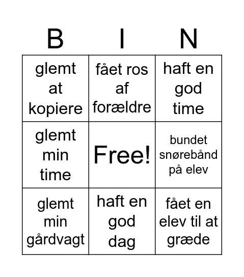 Lærer Bingo Card
