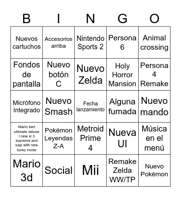 Switch 2 Bingo Card