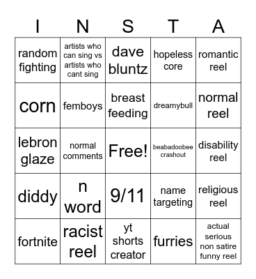 insta bingo Card