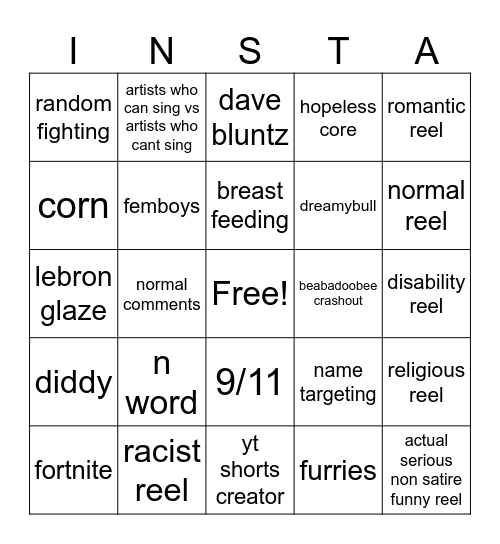 insta bingo Card