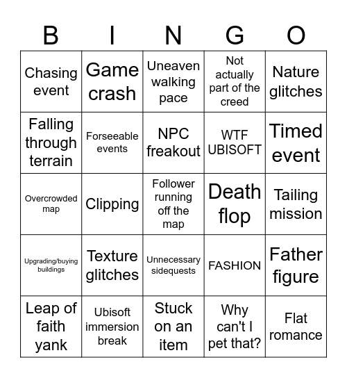 Assassin's Creed Shadows Bingo Card