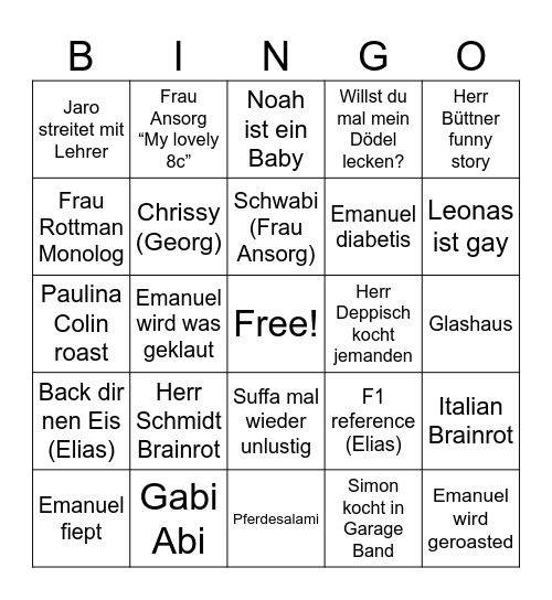 8c Klassenbingo v2 Bingo Card