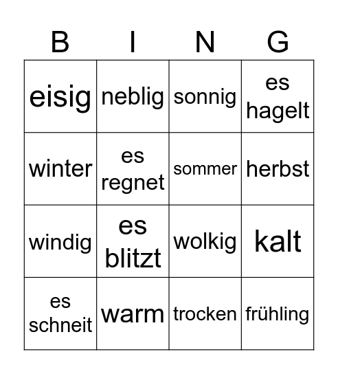 Das Wetter Bingo Card