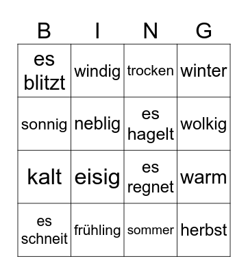 Das Wetter Bingo Card