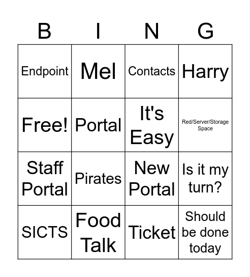 Stand-up Bingo Card