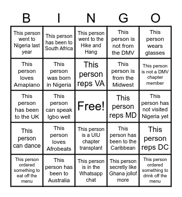 Happy Hour Bingo Card
