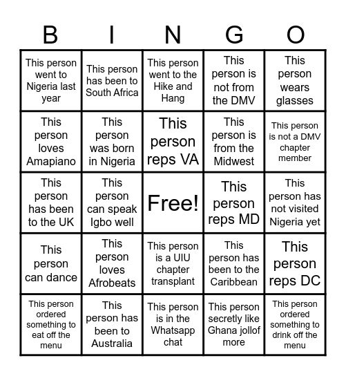 Happy Hour Bingo Card
