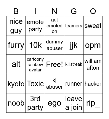 TSB Bingo Card