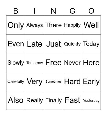 Adverbs Bingo Card