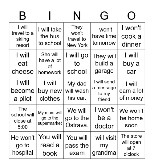 Future Simple - Make a question Bingo Card